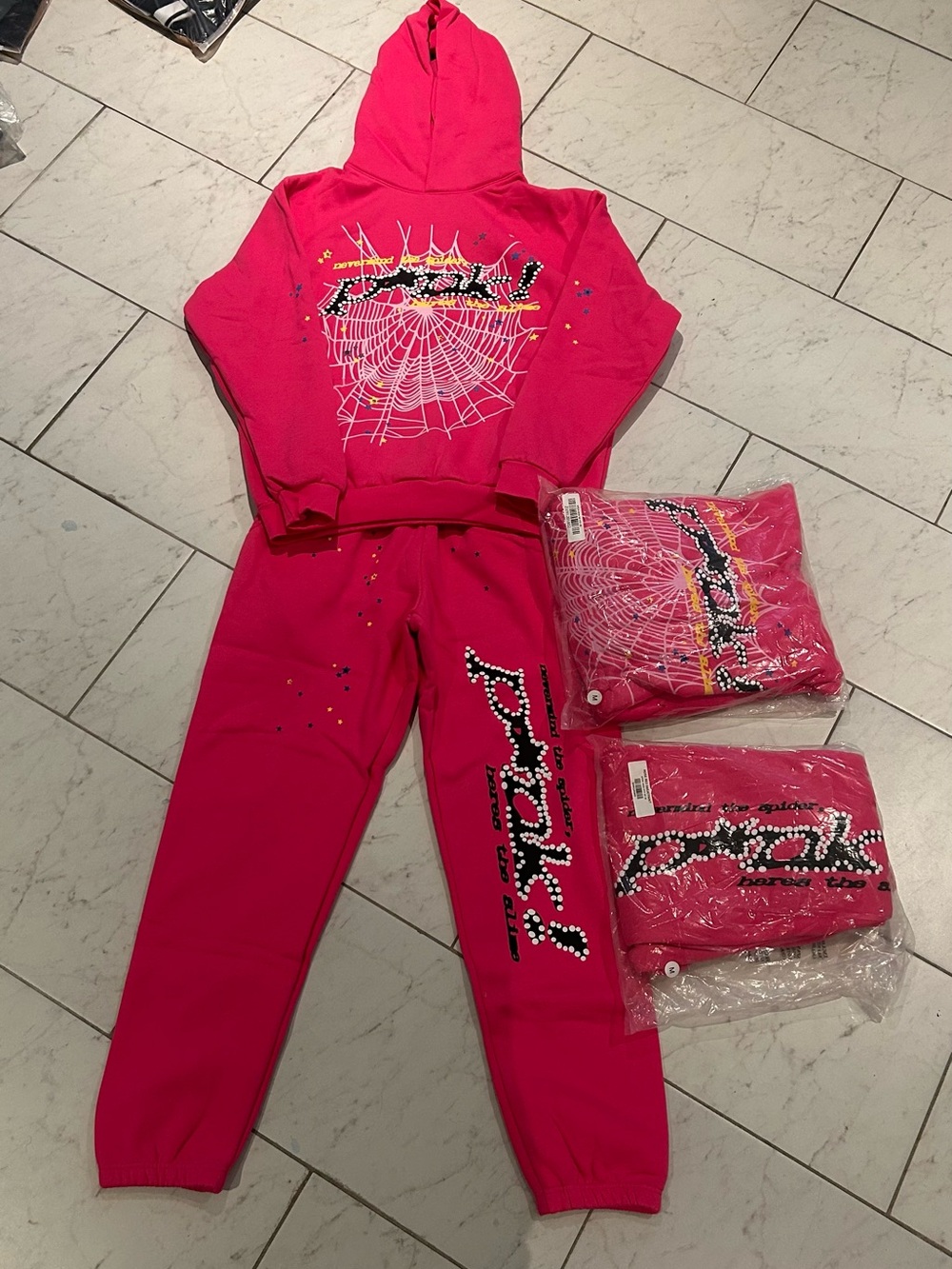 Girls' Hot Pink Spiderweb Hoodie & Jogger Set - Unbranded
